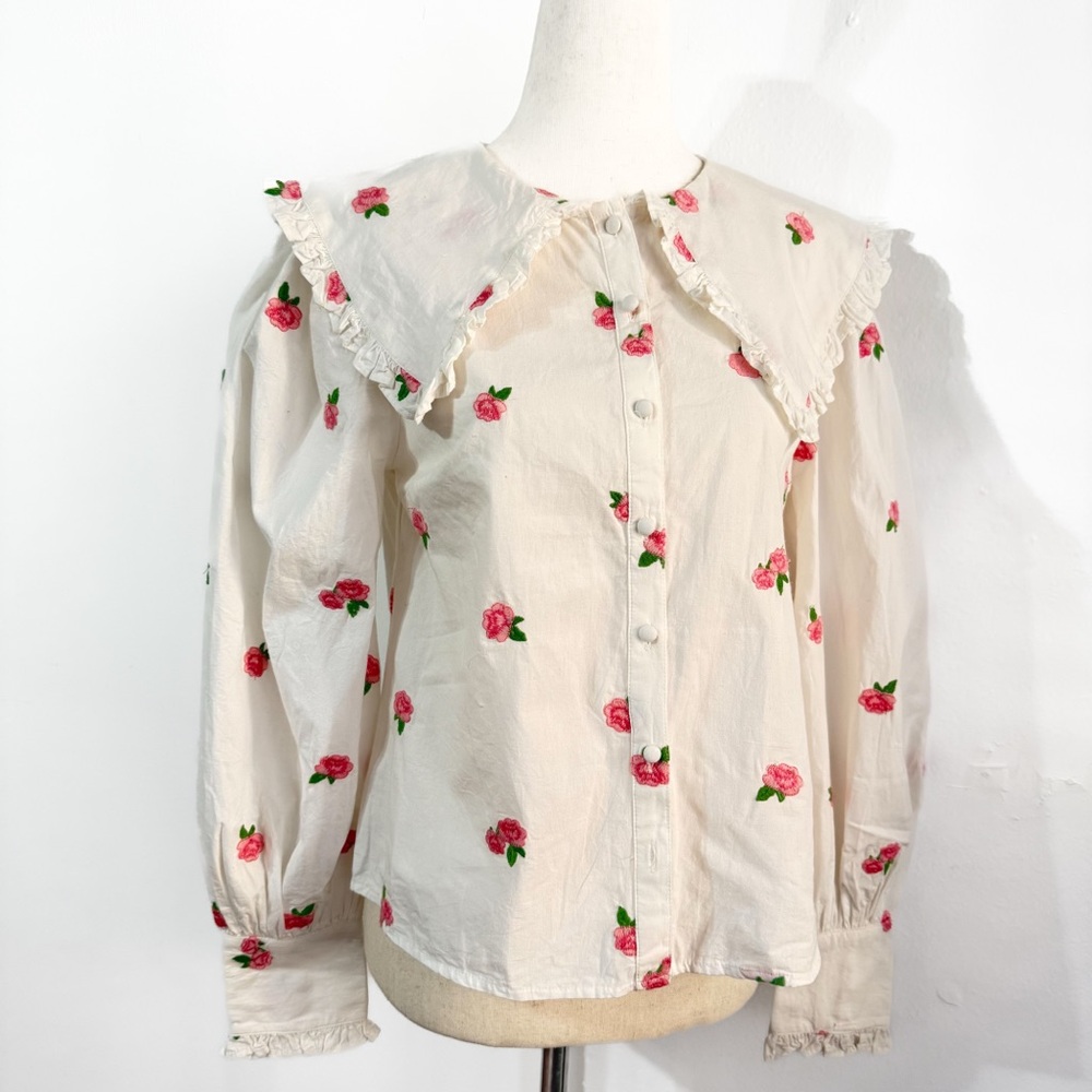 Miss Selfridge Cream Blouse with Pink Floral Design